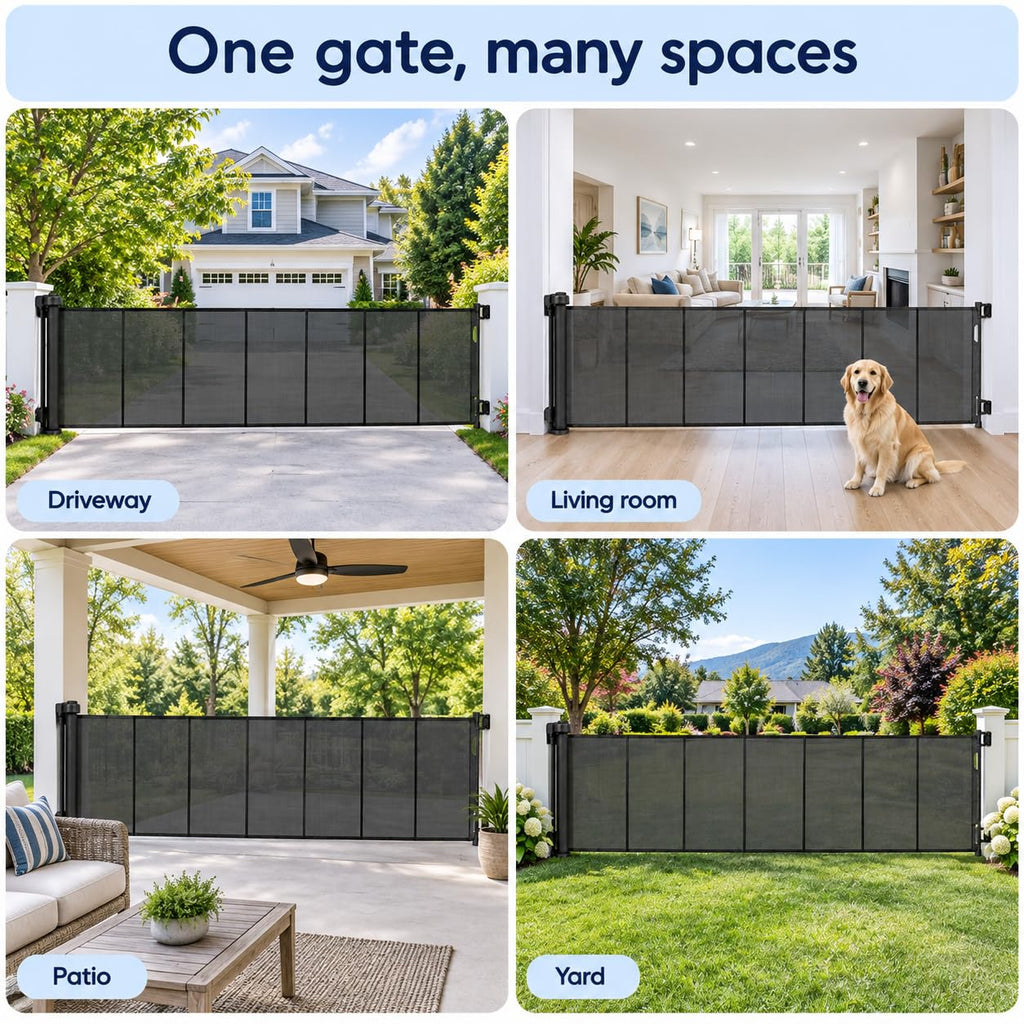 200" Extra Wide Retractable Baby Gate, 42" Tall Dog Gate for Stairs