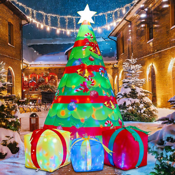 7 FT Christmas Inflatables Tree Outdoor Decorations Blow Up Yard Present Box with Built-in LEDs for Indoor Party