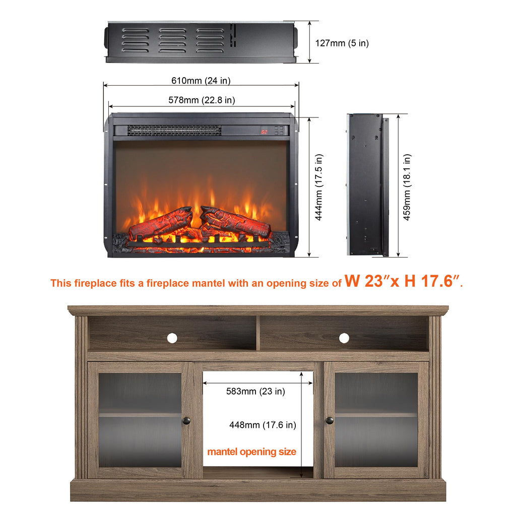 23 inch Electric Fireplace Insert, Fireplace Heater with Remote