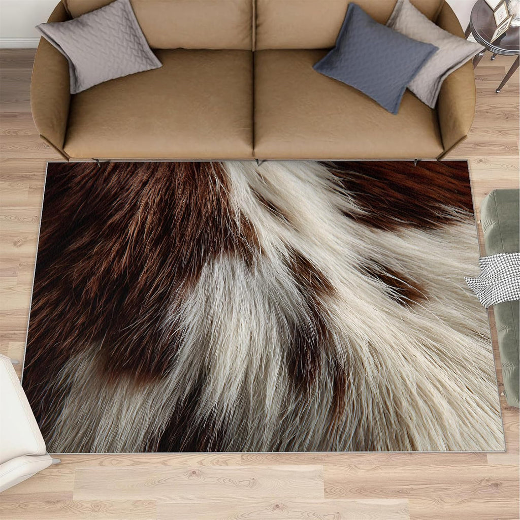 Animal Hide Print Area Rug Gradient Fur Texture Bedroom Rug | Cream Hair Strands Rugs , Indoor Carpet, Low-Pile & Non