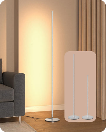 59.84" LED Corner Floor Lamp, 3000K & Stepless Dimmable, Silver