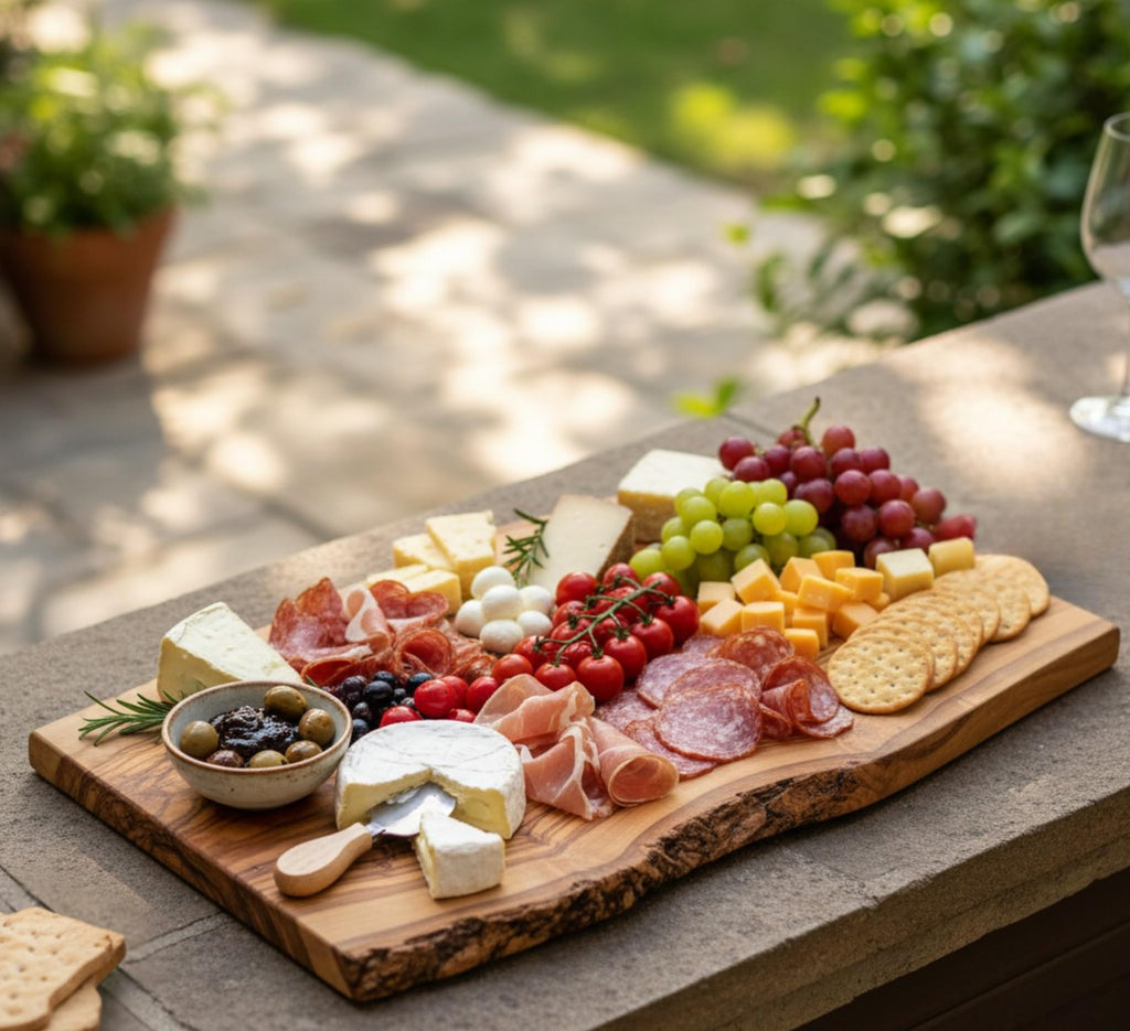 Live Edge Olive Wood Cutting Board 16"L X 7"W X 0.75"TH Rustic Large Wooden Charcuterie Board - Handmade Bread &