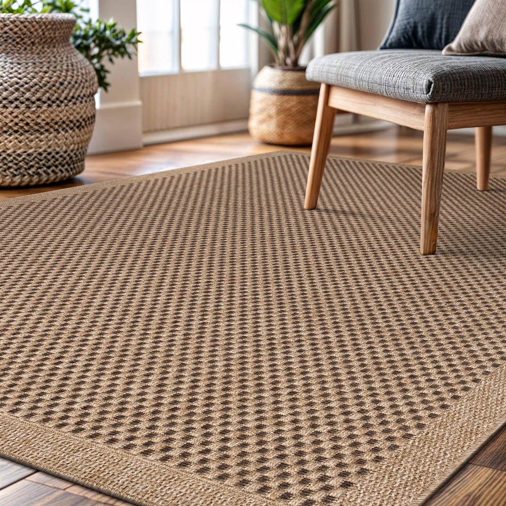 Easy Jute Rug, Indoor Outdoor Natural Color Fiber Area Rugs Patio and Kitchen Rug, Sisal Boho Woven Design