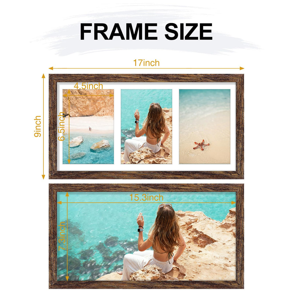 8x16 Collage Picture Frame for Wall Mounting, Rustic Brown