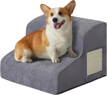 Dog Stairs for Small Dogs 11.8" H, Dog Ramp for Bed, 2-Step, Grey