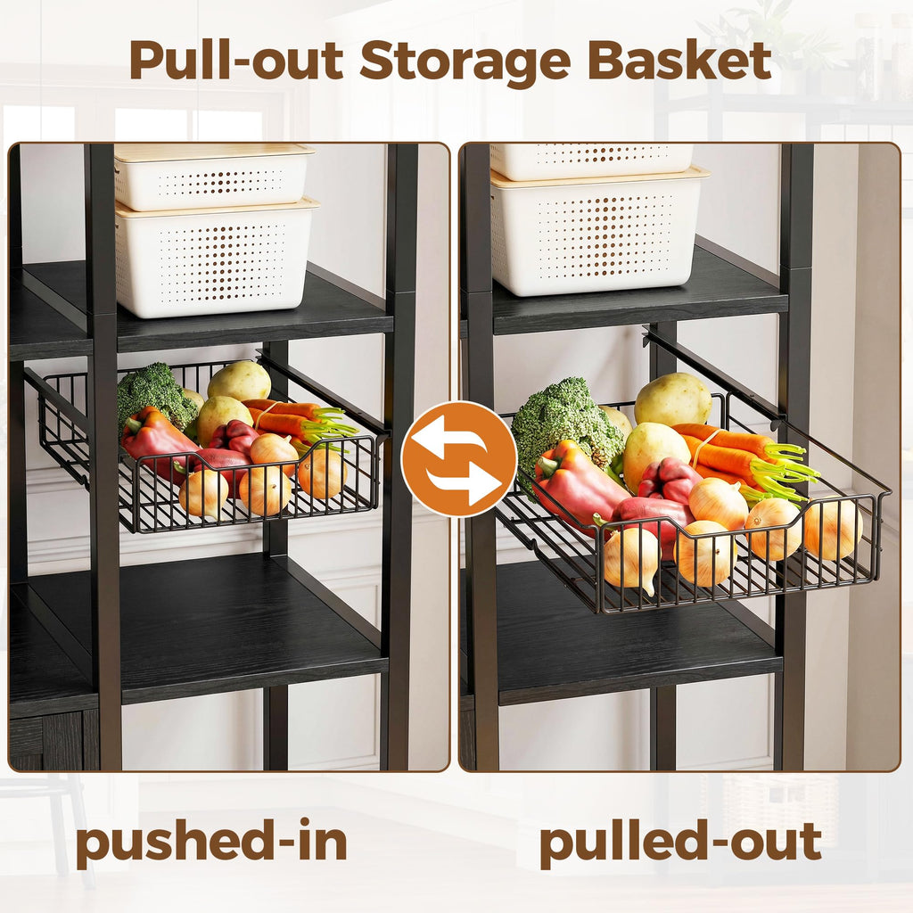 Bakers Rack with Power Outlet, Coffee Bar Cabinet, Vintage Black