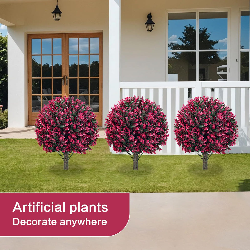 Red Eucalyptus Topiary Ball Tree, Outdoor Faux Evergreen Shrubs with Ground Spike, UV Resistant Fade Proof Fake
