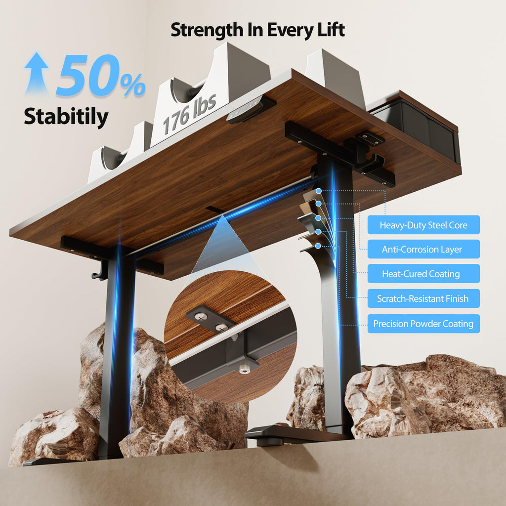 Electric Standing Desk with Drawers & Shelf, 48*24", Dark Walnut