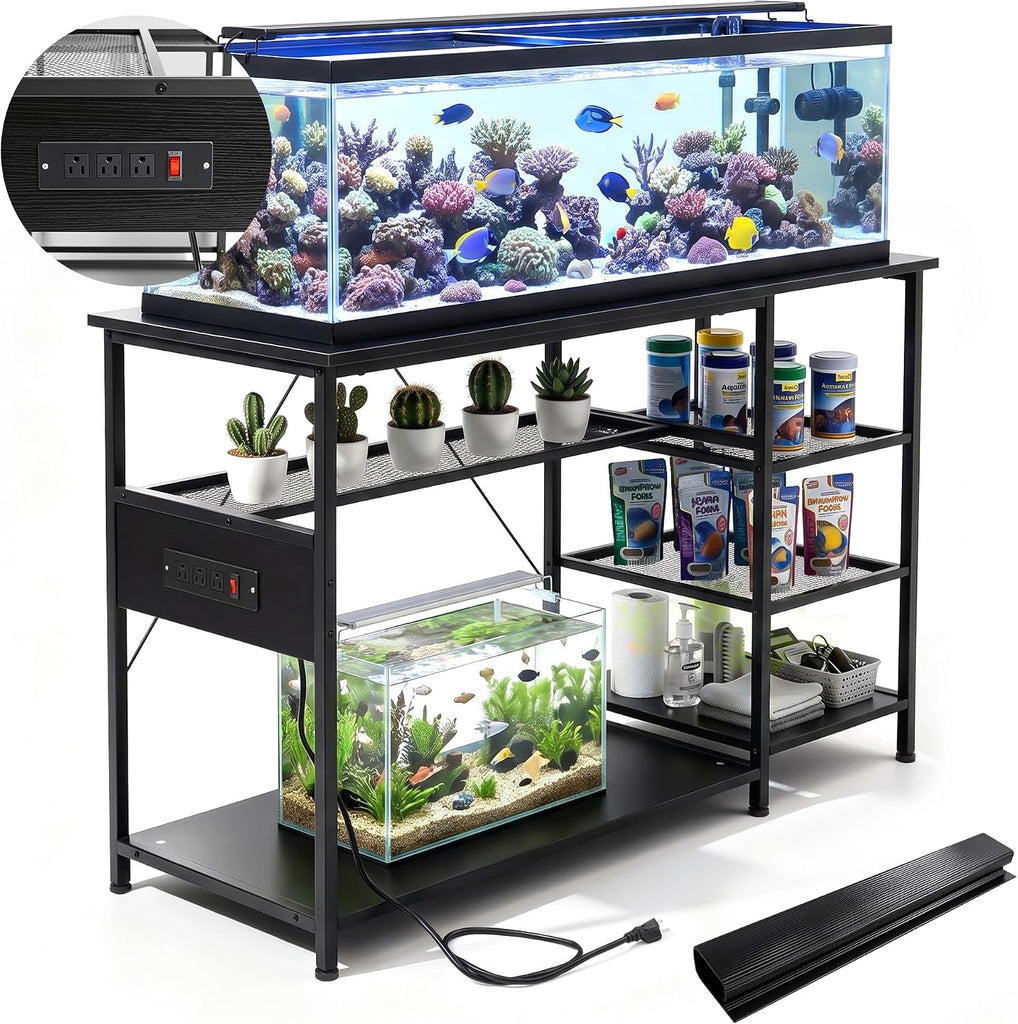 55-75 Gallon Fish Tank Stand with Power Outlets, Metal Aquarium Stand