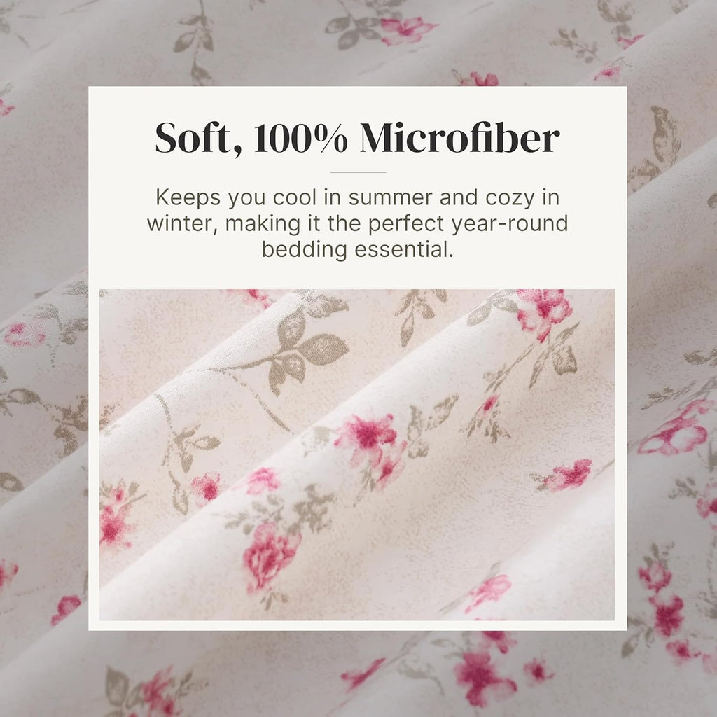 Printed 4-Piece Extra Soft Bedding Sheets & Pillowcase Set, Deep Pocket up to 16 inch Mattress Kashmir Rose King