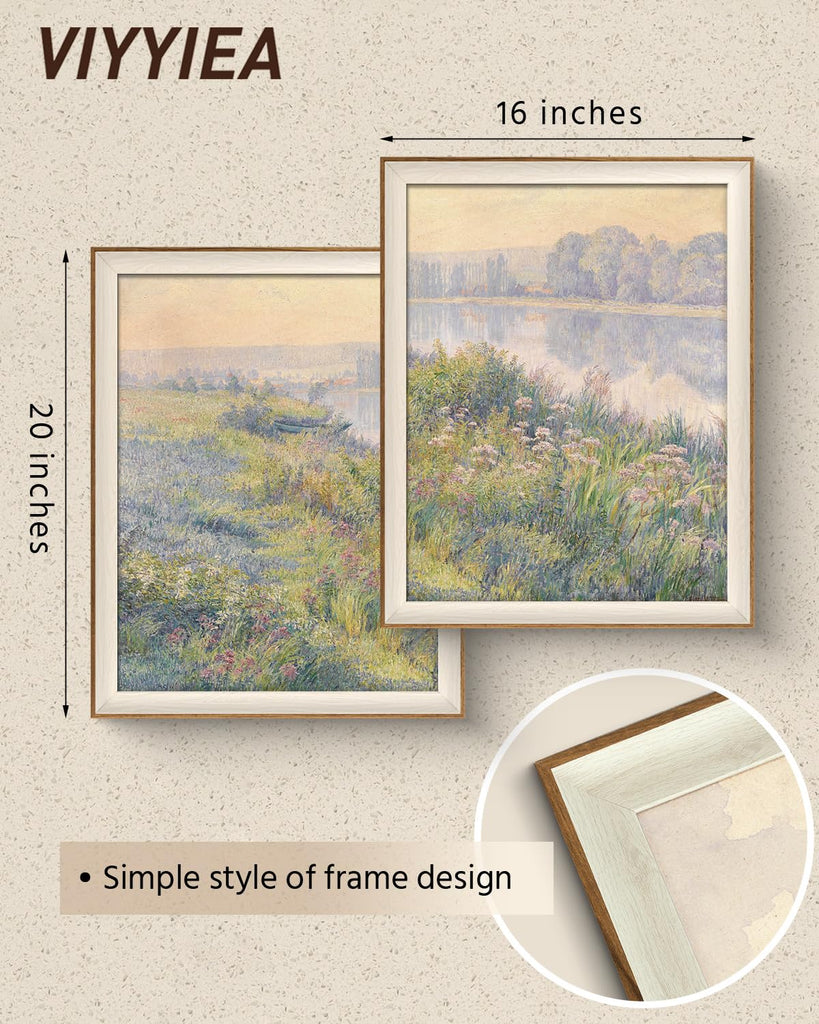 Framed Impressionist River Meadow Flora Wall Art Set, 16×20 Inch