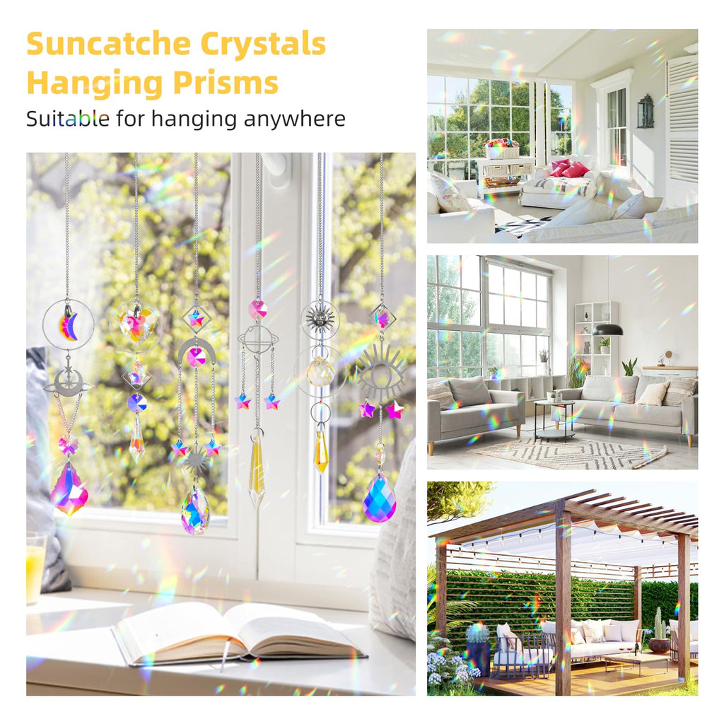 S 6Pieces Colorful Crystals Suncatcher with Chain