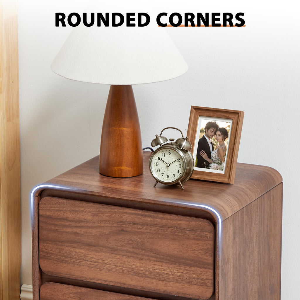 Set of 2 Modern 2 Drawer Dresser, 2 Drawer Nightstand Small Wooden Dresser Chest of Drawers, Handle Free & Curved