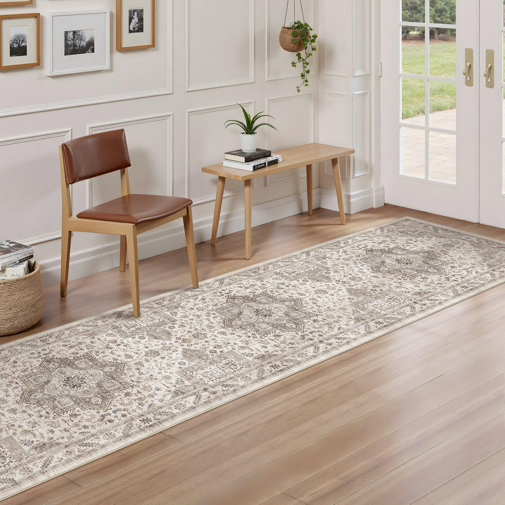 Hallway Runner Rug, Non-Slip Vintage, Light Brown