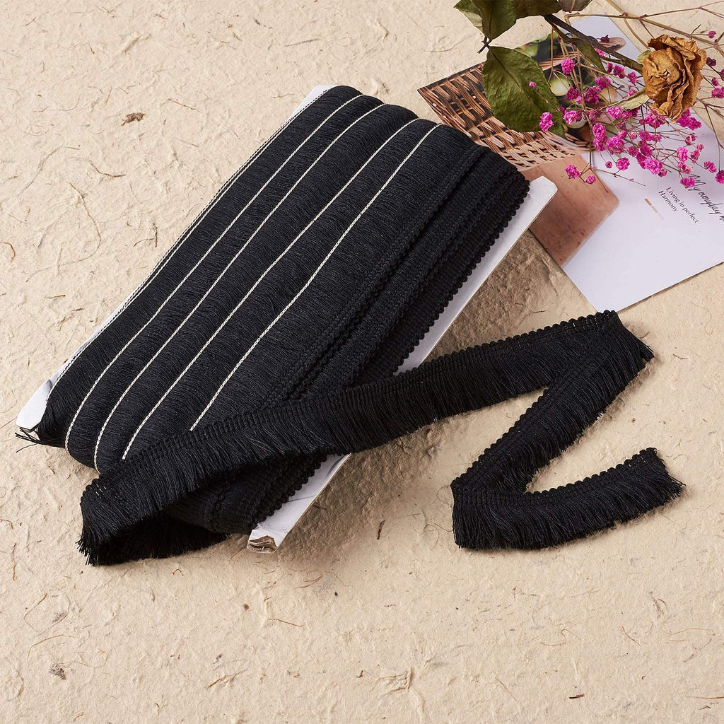 MegaPet Black Polyester Fringe Tassel Lace Trim 1 Inch x 82 Feet Chainette Fringe Fibre Trim for Sewing Quilting DIY