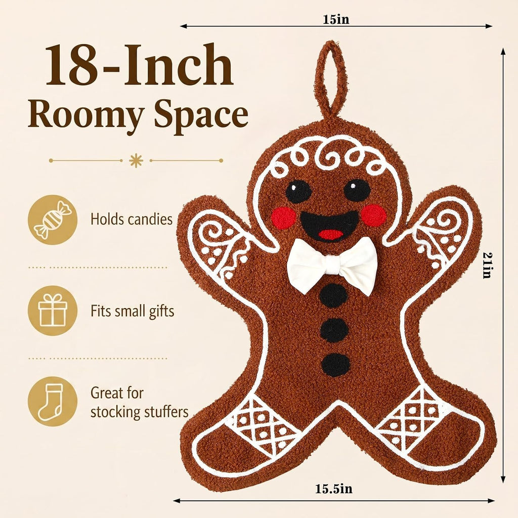 4Pcs 18'' Gingerbread Christmas Stocking Teddy Fleece Xmas Stocking
