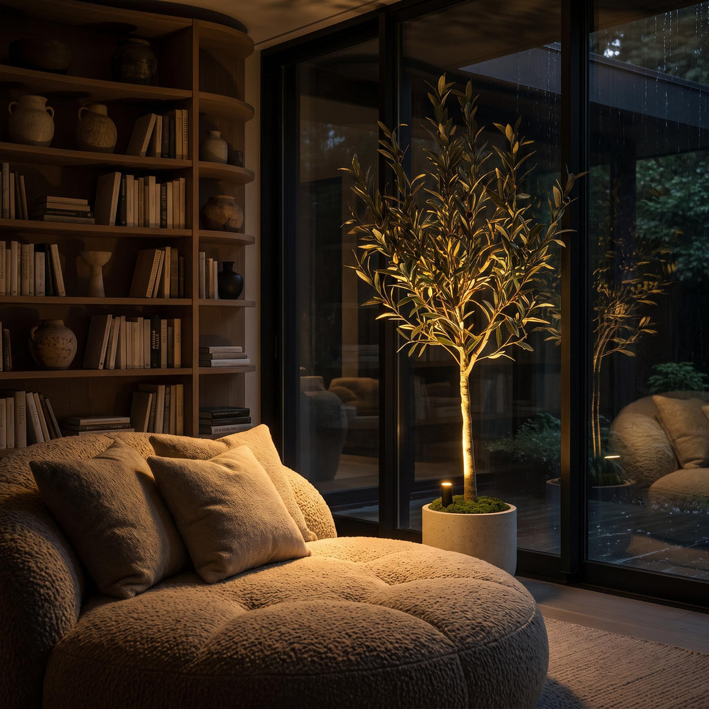 5FT Artificial Matte Olive Tree with Large Planter & Light