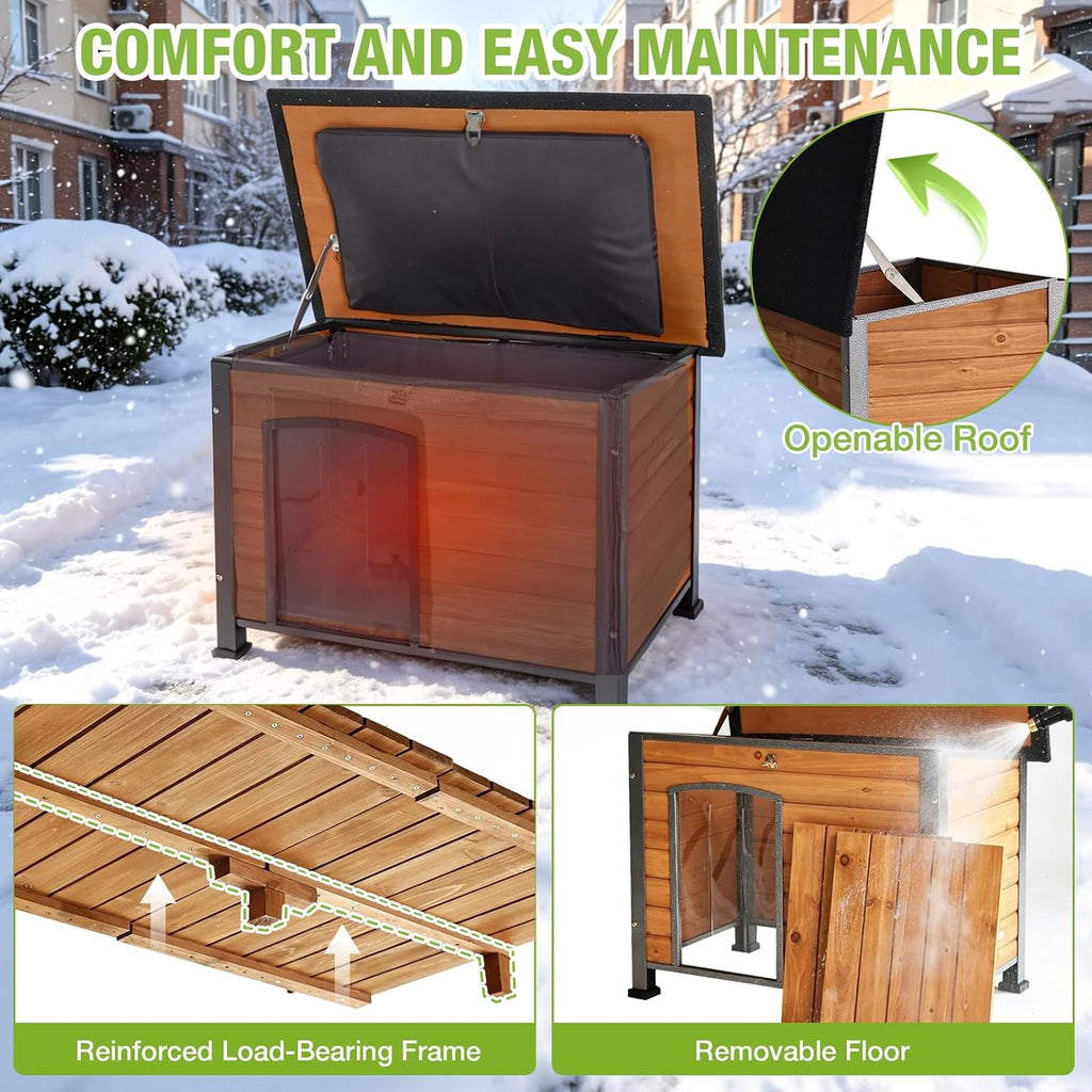 Large Outdoor Insulated&Heated Dog House Weatherproof Dog Kennel