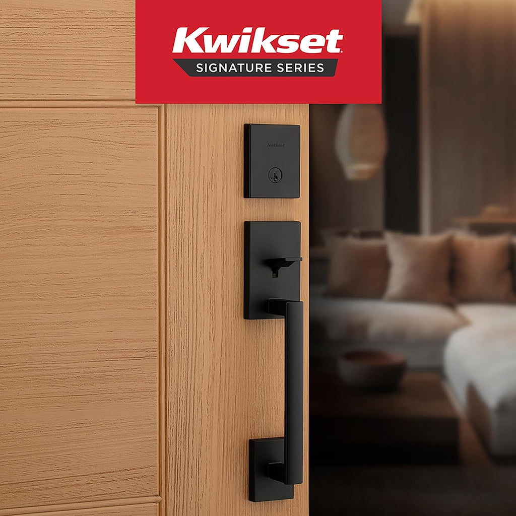 San Clemente Front Door Lock Handle and Deadbolt Set, Entry Handleset with Mirada Reversible Lever, Matte Black - Door Handleset
