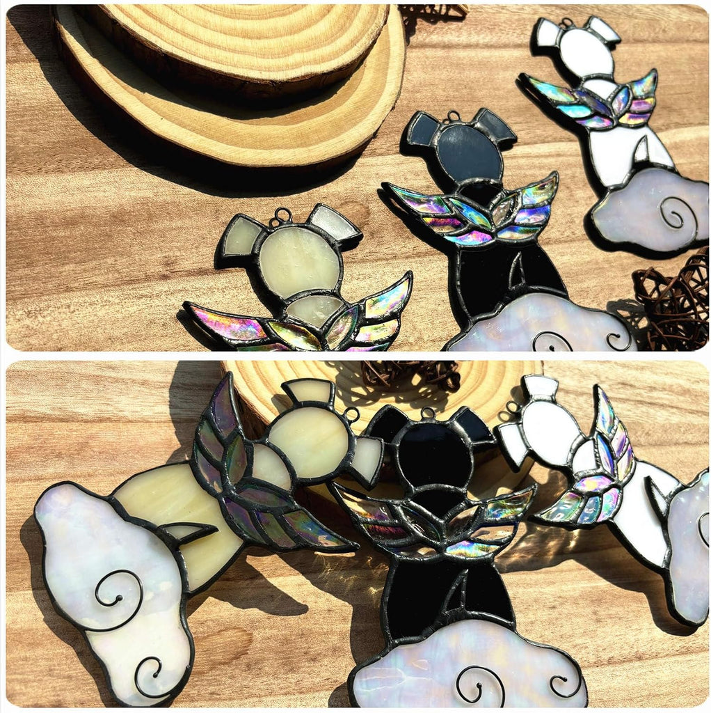 Stained Glass Angel Wings Dog Memorial Gifts for Loss of Dog Sympathy Bereavement Gift Suncatcher, Rainbow Bridge Pet