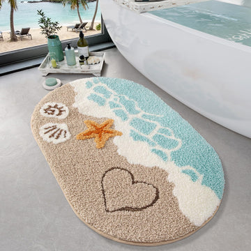 Beach Bathroom Rug Oval Soft Microfiber Absorbent Bath Mat 22x34