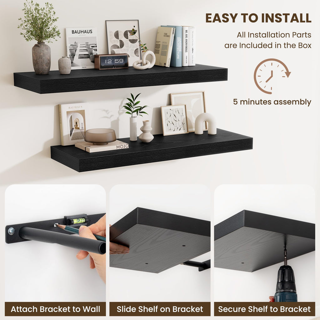 24 Inch Floating Shelves Wall-Mounted, 12 Inch Deep Wall Shelves, 24 x 12 Floating Shelf, Deep Storage Shelf Bathroom