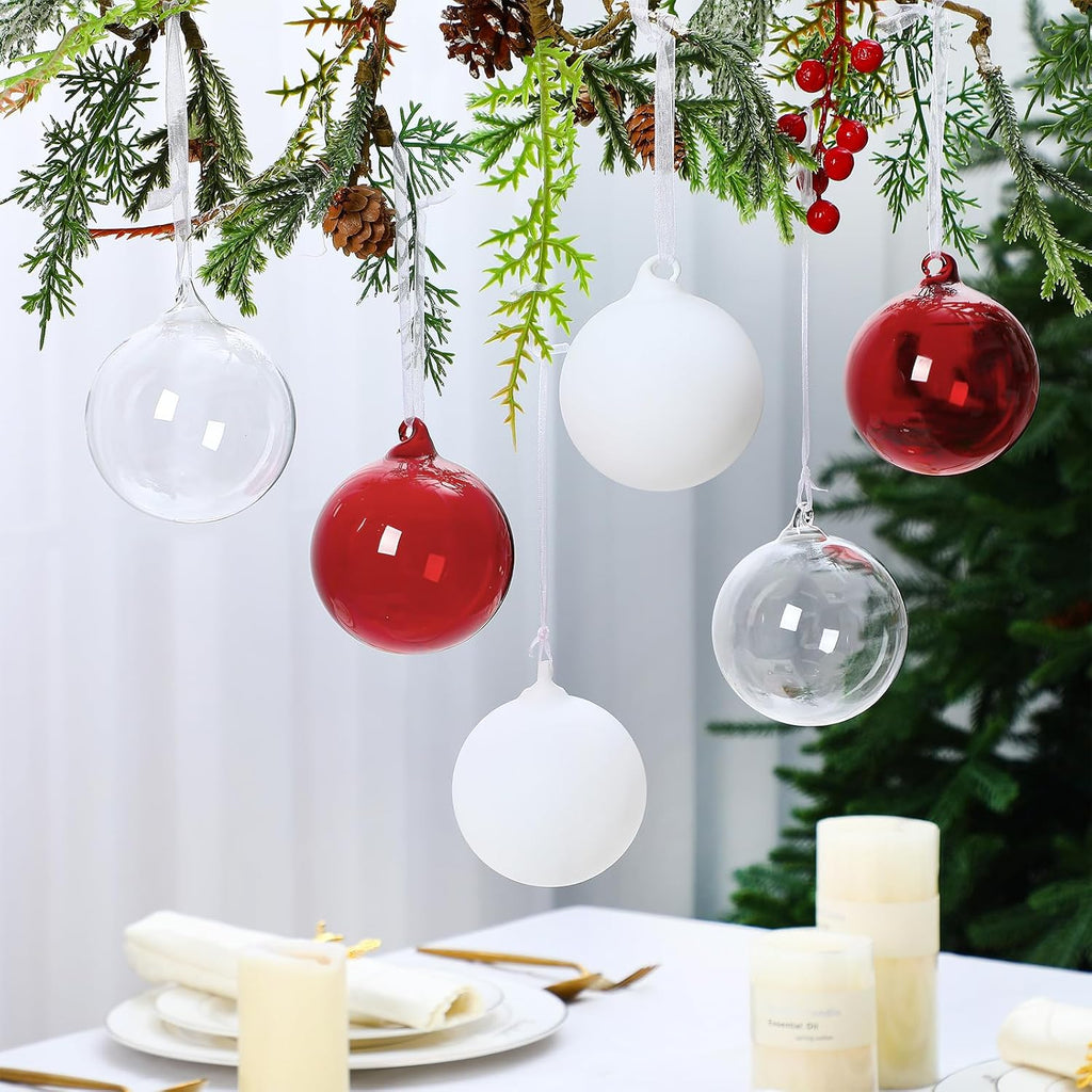 6 Pcs 3.15 Inch Red Christmas Hand Blown Glass Ball Ornaments