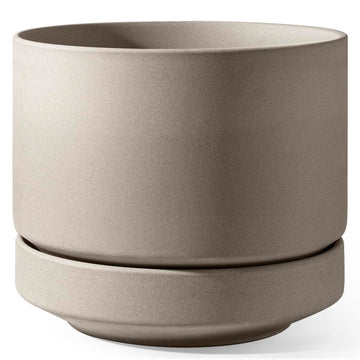 Large 14 Inch Plant Pot with Saucer | Ceramic Outdoor & Indoor Big Planter Pot | Drainage Hole, Mesh Pad | Unglazed