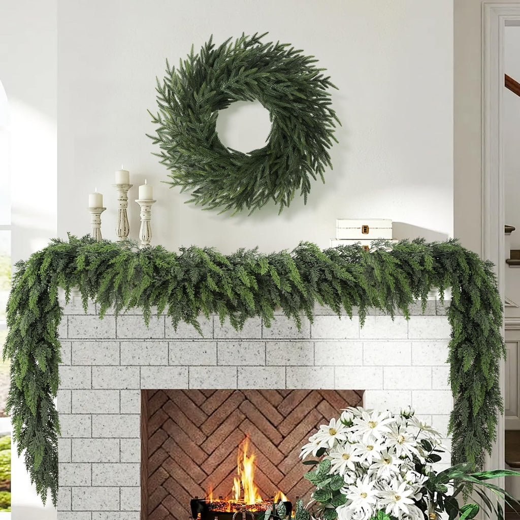 26" Christmas Norfolk Pine Wreath, Bonus Optional Welcome Sign