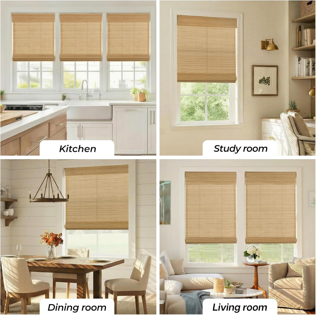 No Drill Cordless Bamboo Roman Shades, 24×64 in, Carbonized | Natural material, Light Filtering, Easy Install