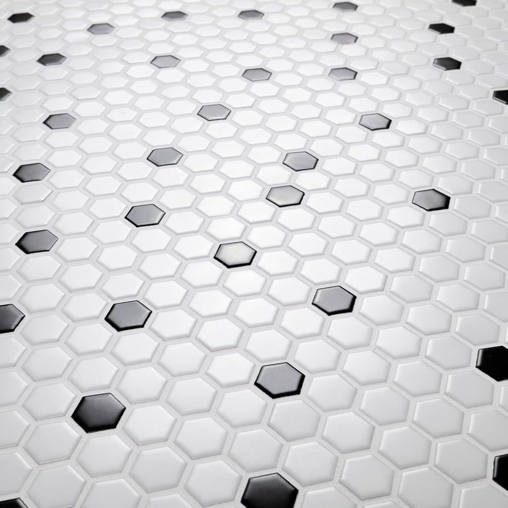 Black White Hexagon 10x12in Matte Porcelain Mosaic Tile Flooring