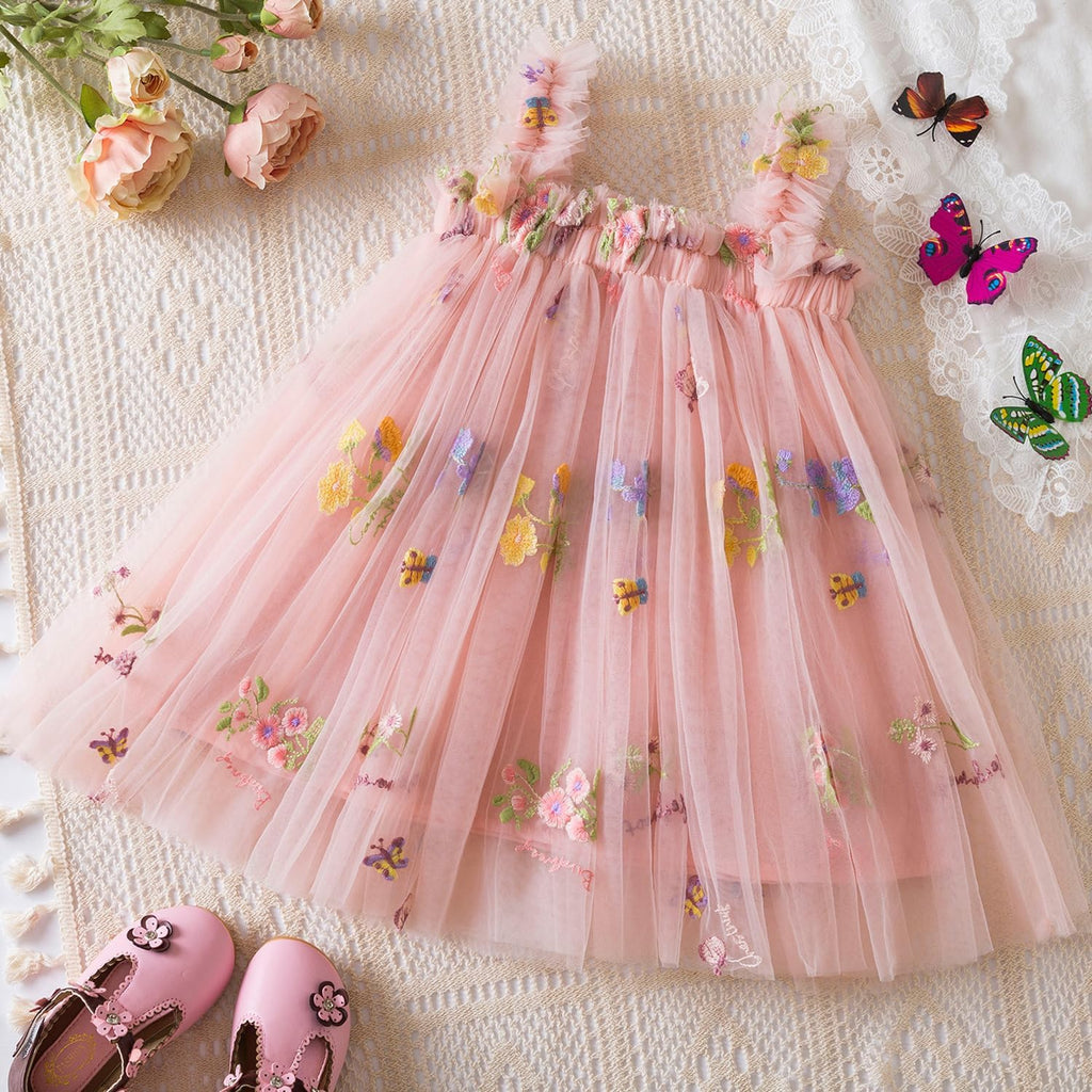 Toddler Summer Dress Baby Girl Strap Floral A Line Dress Sleeveless Beach Butterfly Sundress for Toddler Girl