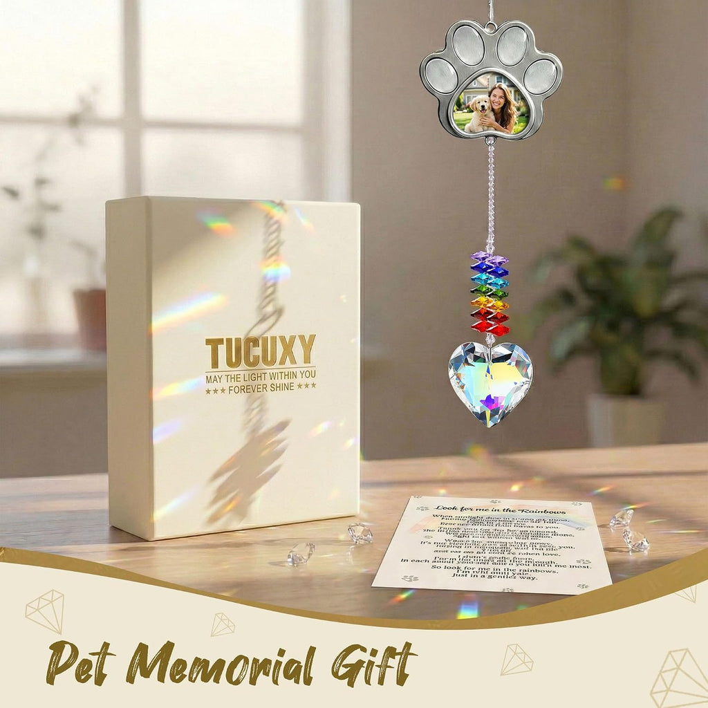 Dog Memorial Gifts, Pet Memorial Suncatcher with Paw Photo Frame