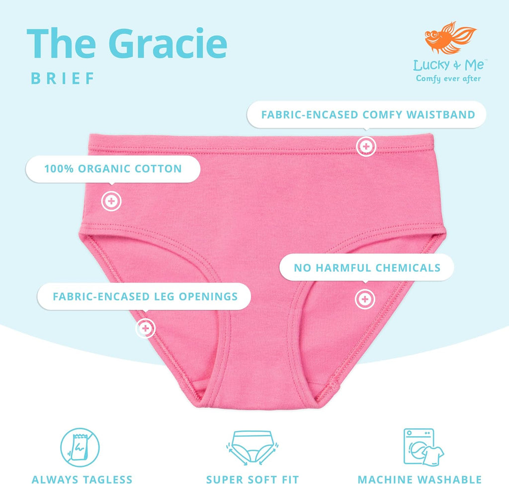 Gracie Girls Briefs, 100% Organic Cotton Underwear, 7 Pack