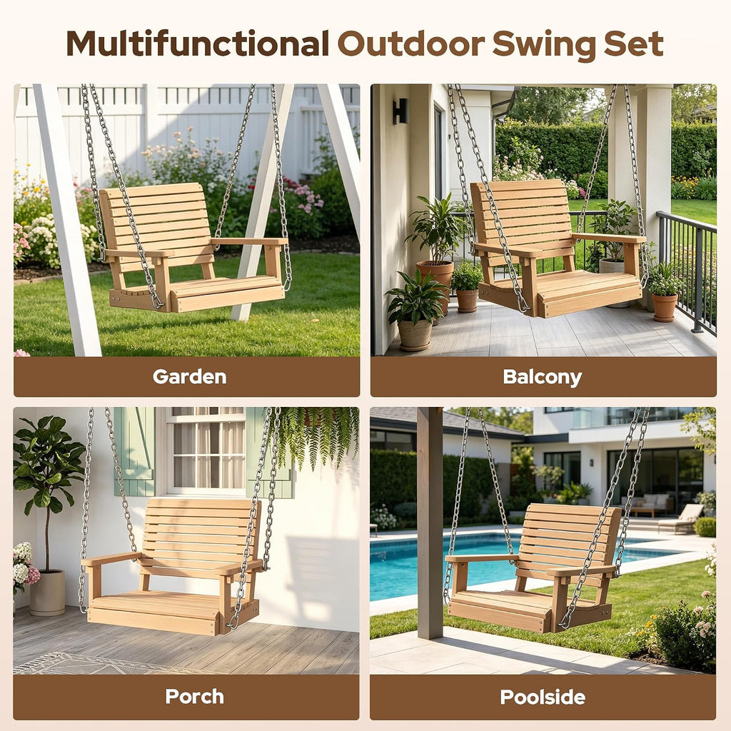 HDPE Single Hanging Porch Swing, 360 LBS Outdoor Swing Chair, Teak | Wood-Look Finish, All-Weather & Fade Resistant