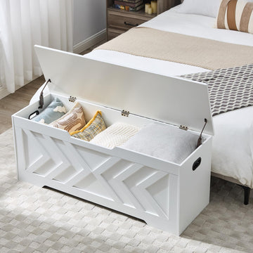 47.2" Storage Bench, Extra Large Wooden Storage Chest with 2 Safety Hinges, entryway Bench, Blanket Storage, Shoe Storage