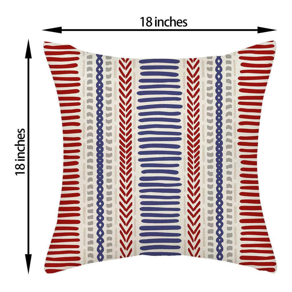 4th of July Red Blue Pillow Covers 18x18 Inch 2 Pcs Boho Polka Dots Striped Patriotic Decor Throw Pillows Modern
