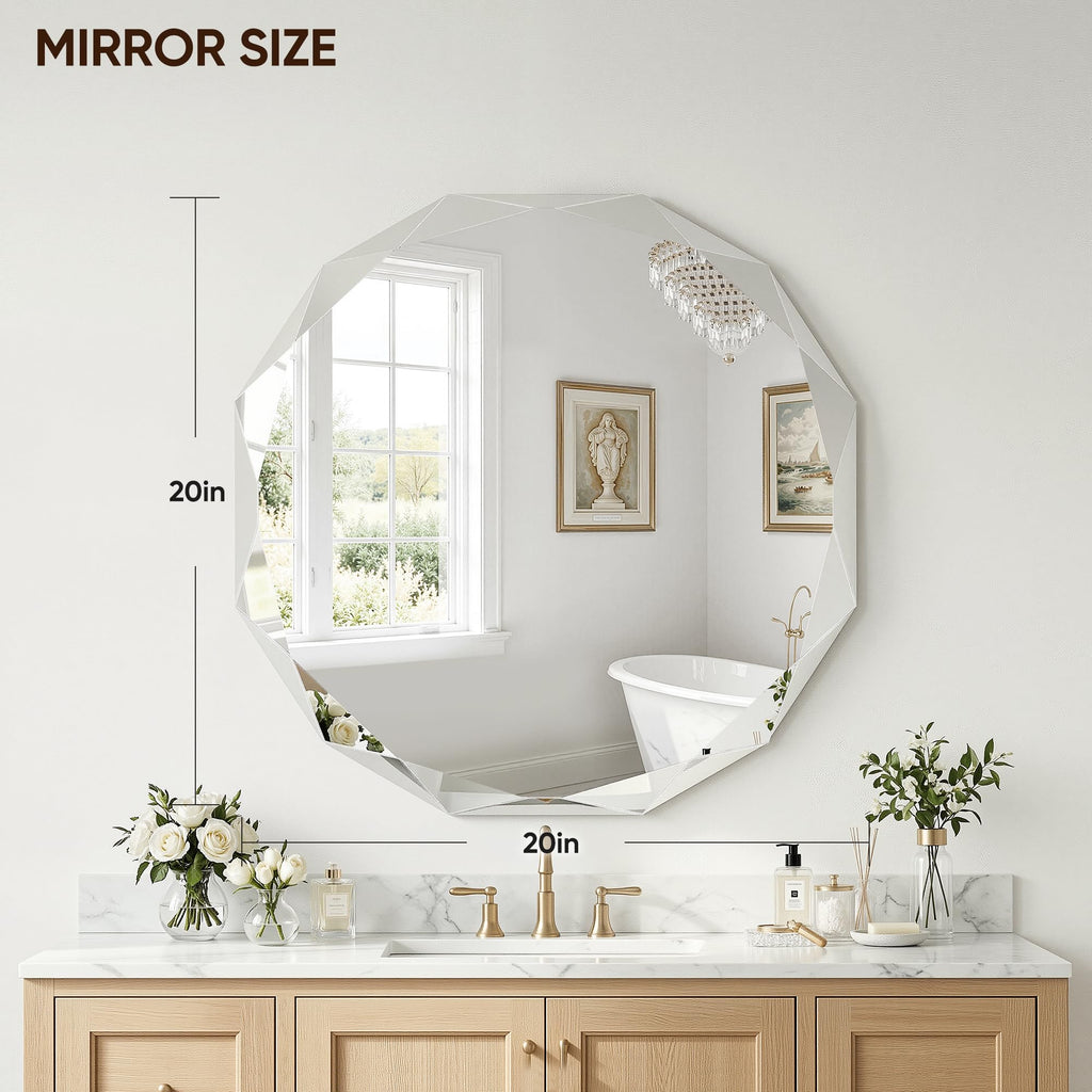 Bathroom Mirror, 20"x 20" Wall Mirror, Frameless Bathroom Mirror with Beveled Edge, Round Shape