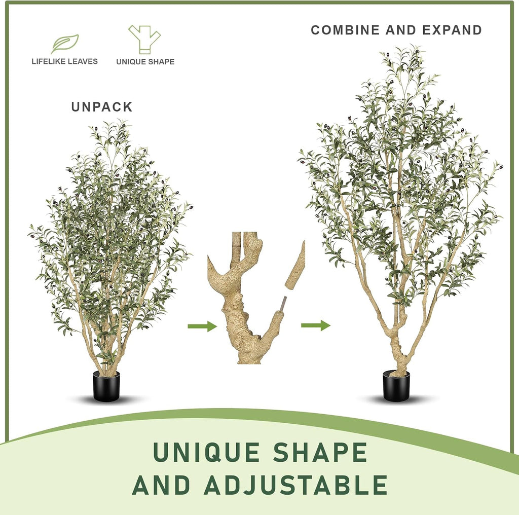 Faux Olive Tree 7ft with Large Olive Branches and Lifelike Fruits