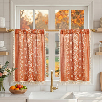 Boho Floral Tier Curtains 24 Inch Length for Cafe Over Sink