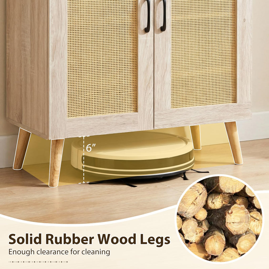 Shoe Cabinet with Rattan Doors, Natural