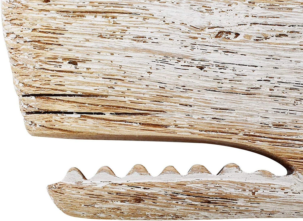 Hanging Wooden Whale Wall Art Ornament, Rustic Decorative Figurine Carving Sculpture, Nautical Ocean Beach Coastal