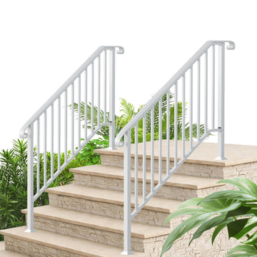 2 Pack 5 Step Handrails for Outdoor Steps, Wrought Iron Stair Railing Fits 4 or 5 Steps, Metal Hand Rail with