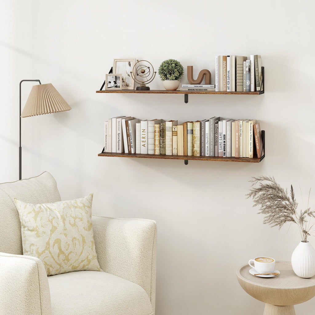Deep Floating Shelves for Wall, 36W x 8D Wood Wall Shelves Set of 2, Wide Floating Bookshelf and Decor Storage, with