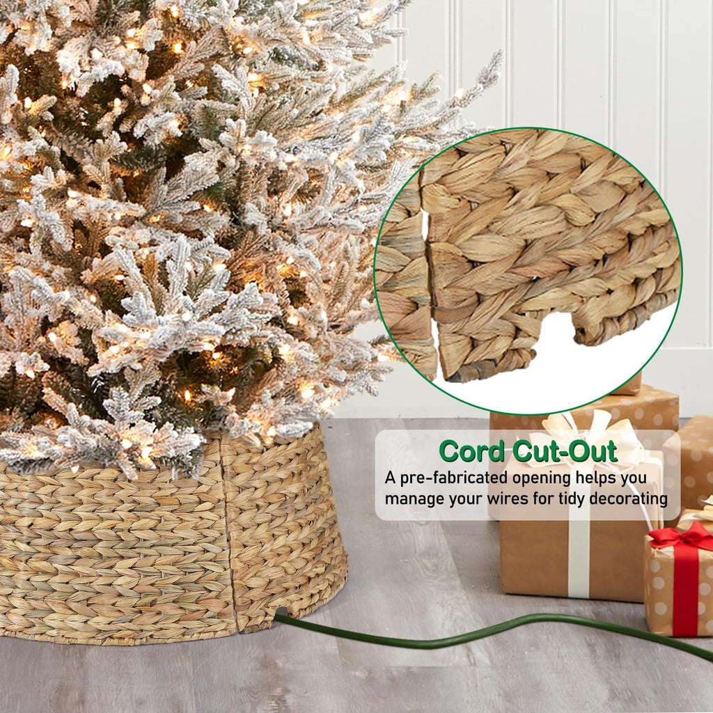 5-Piece Rattan Christmas Tree Collar - 26" Rustic Farmhouse Tree Skirt- Xmas Tree Base Cover for Christmas