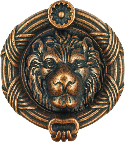 Traditional Solid Brass Sandringham Lion Head Door Knocker (Antique Copper)