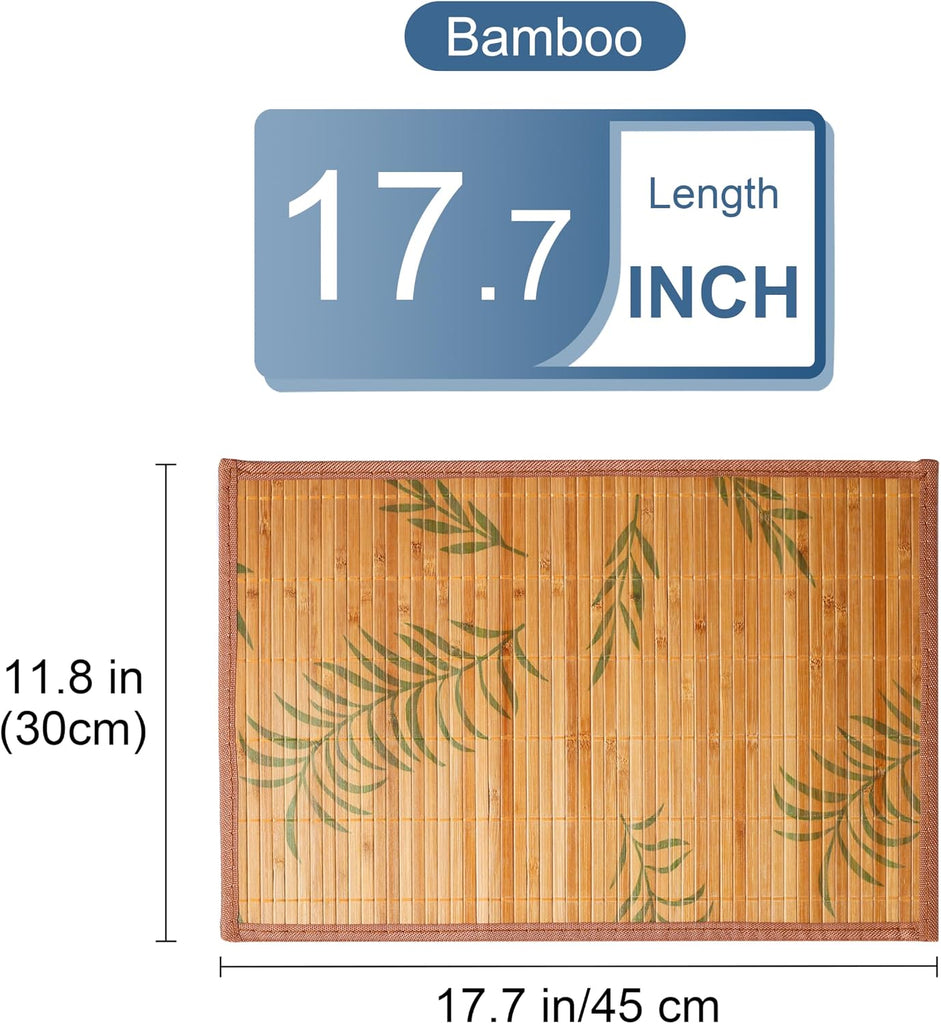 Placemats, Bamboo Table Mats Set with Leaf Pattern, 18'' × 12'' Woven Placemat, Washable Heat-Resistant - Set of 6