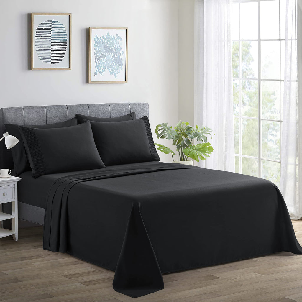 Ultra Soft Silky Deep Pocket Solid Rayon from Bamboo All Season 4 Pieces Sheet Set with 2 Pillowcases, Black Color