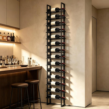 16 BottleWall Mount Wine Rack | Black Industrial Wine Storage Display Rack, Wine Cellar Storage, Bar, Restaurant