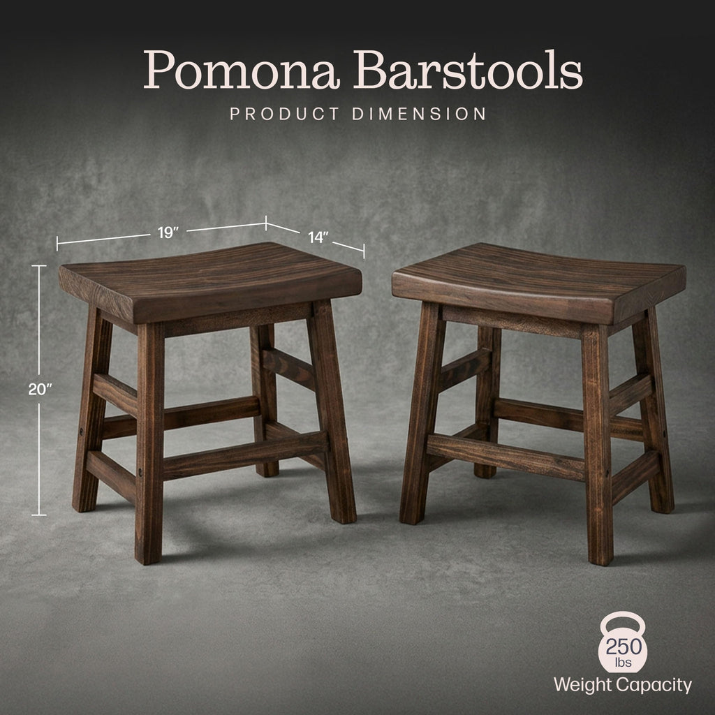 Pomona Solid Wood Bar Stool Set of 2, Rustic Brown, 20"